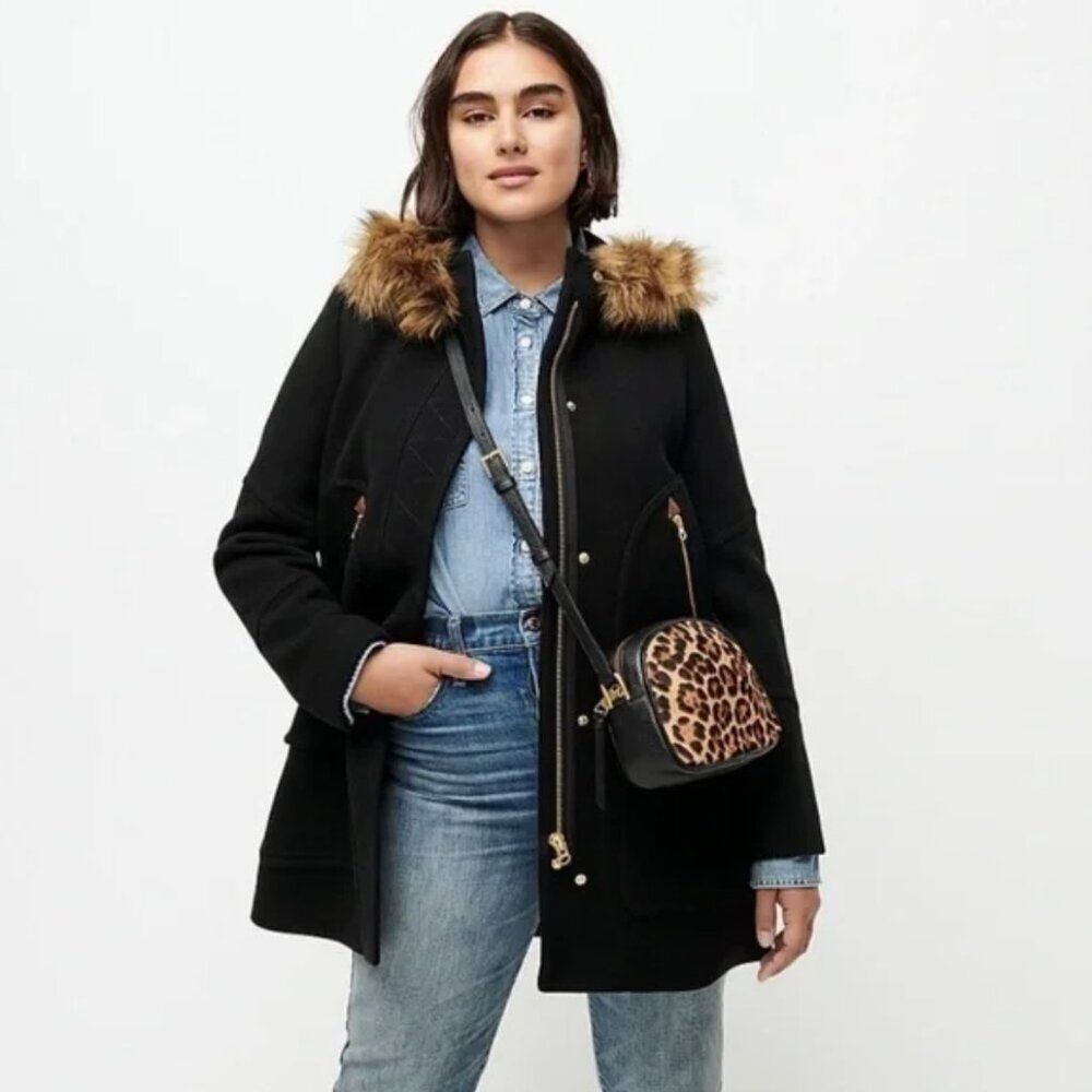 J. Crew Chateau Parka Stadium Italian Wool Faux Fur Hood‎ SZ 0